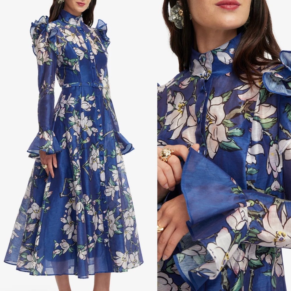 Brand New- Leo Lin Katrina Butterfly Sleeve Midi Dress 💙✨ - Picture 3 of 14
